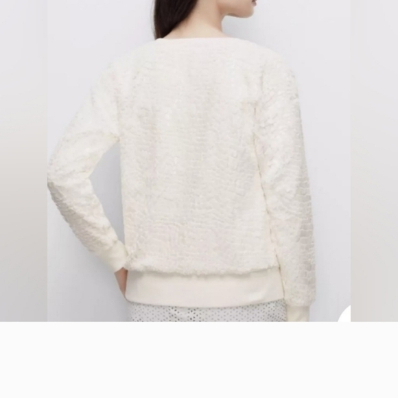 Ann Taylor Sweatshirt x Sweater Ivory Colored Cracked Ice Textured. Size LP - Picture 5 of 12